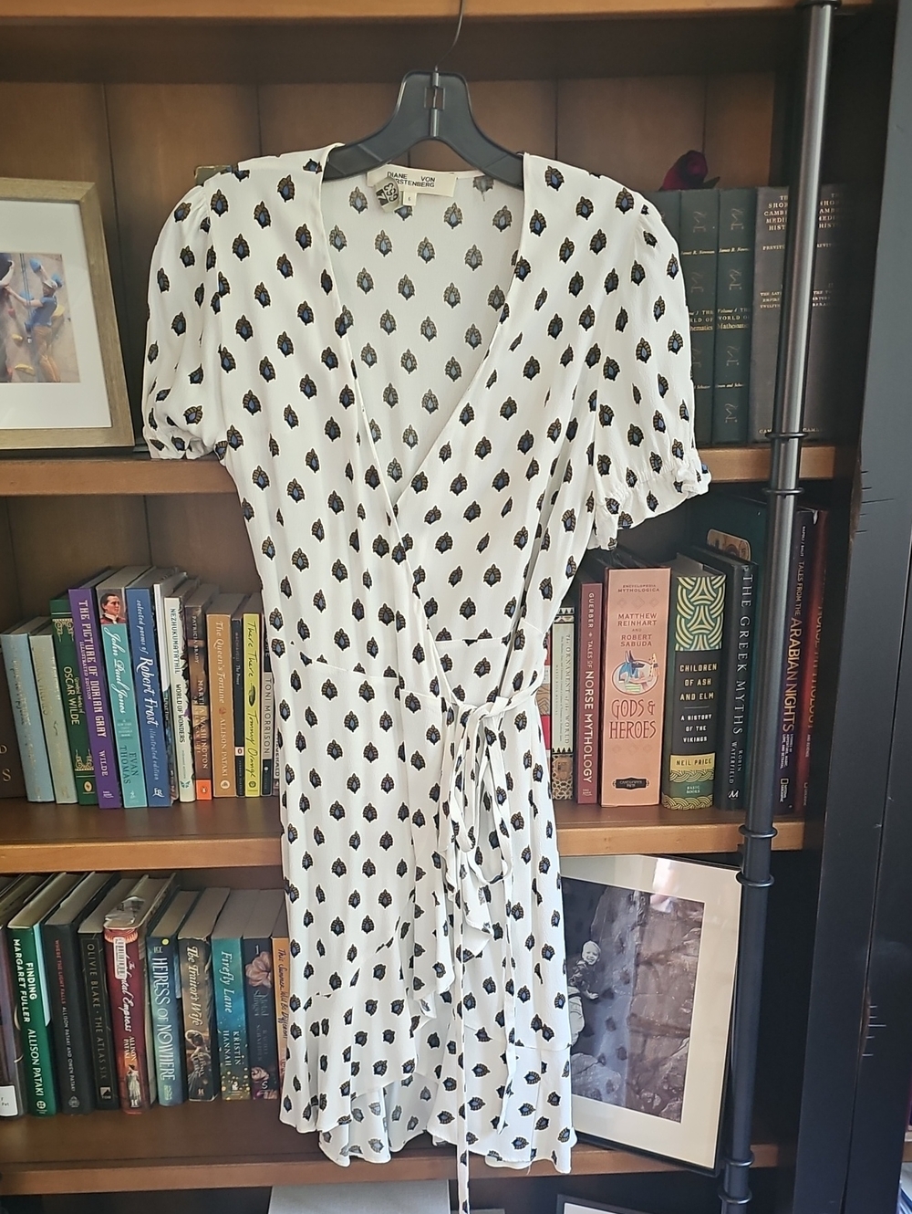 Diane Von Furstenberg White Wrap Dress with Black Motif